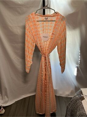 NWT Vice 3-Piece Silk Blend Halter, Wrap, & Flowy Pants Smocked Set